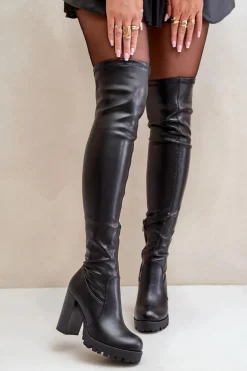 Kozaki Z Cholewką Za Kolano Na Słupku Czarne Nelothiel