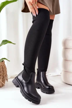 Kozaki Z Elastycznej Tkaniny Za Kolano Czarne Ice Coffee