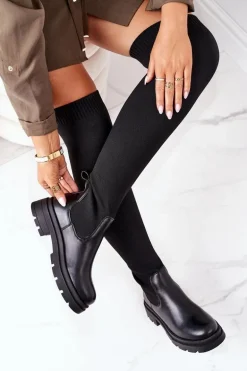 Kozaki Z Elastycznej Tkaniny Za Kolano Czarne Ice Coffee