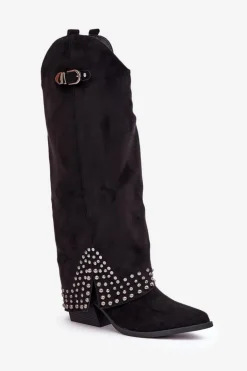 Kozaki Z Wywiniętą Cholewką Na Słupku Czarne Iveliri