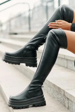 Kozaki Za Kolano Na Masywnej Platformie Czarne Zinera