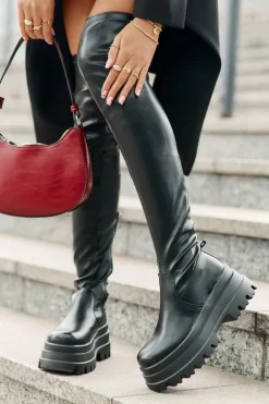 Kozaki Za Kolano Na Masywnej Platformie Czarne Zinera