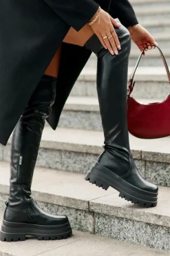 Kozaki Za Kolano Na Masywnej Platformie Czarne Zinera