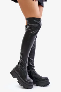 Kozaki Za Kolano Na Masywnej Platformie Czarne Zinera