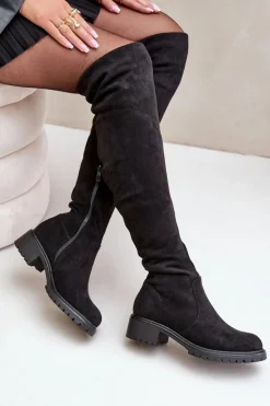 Kozaki Za Kolano Na Płaskim Obcasie Czarne Filora