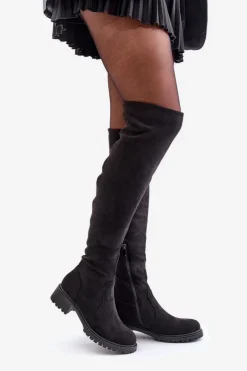 Kozaki Za Kolano Na Płaskim Obcasie Czarne Filora
