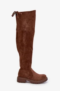 Kozaki Za Kolano Na Płaskim Obcasie Z Eko Zamszu Brązowe Arkelia