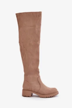 Kozaki Za Kolano Na Płaskim Obcasie Beżowe Filora