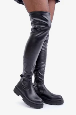 Kozaki Za Kolano Na Płaskim Obcasie Czarne Feliri