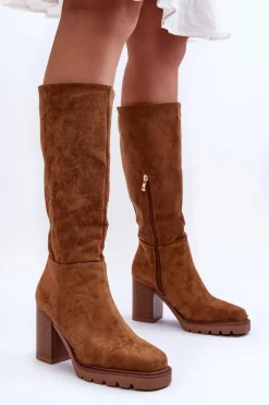 Kozaki Zamszowe Na Masywnym Obcasie Brązowe Virdana