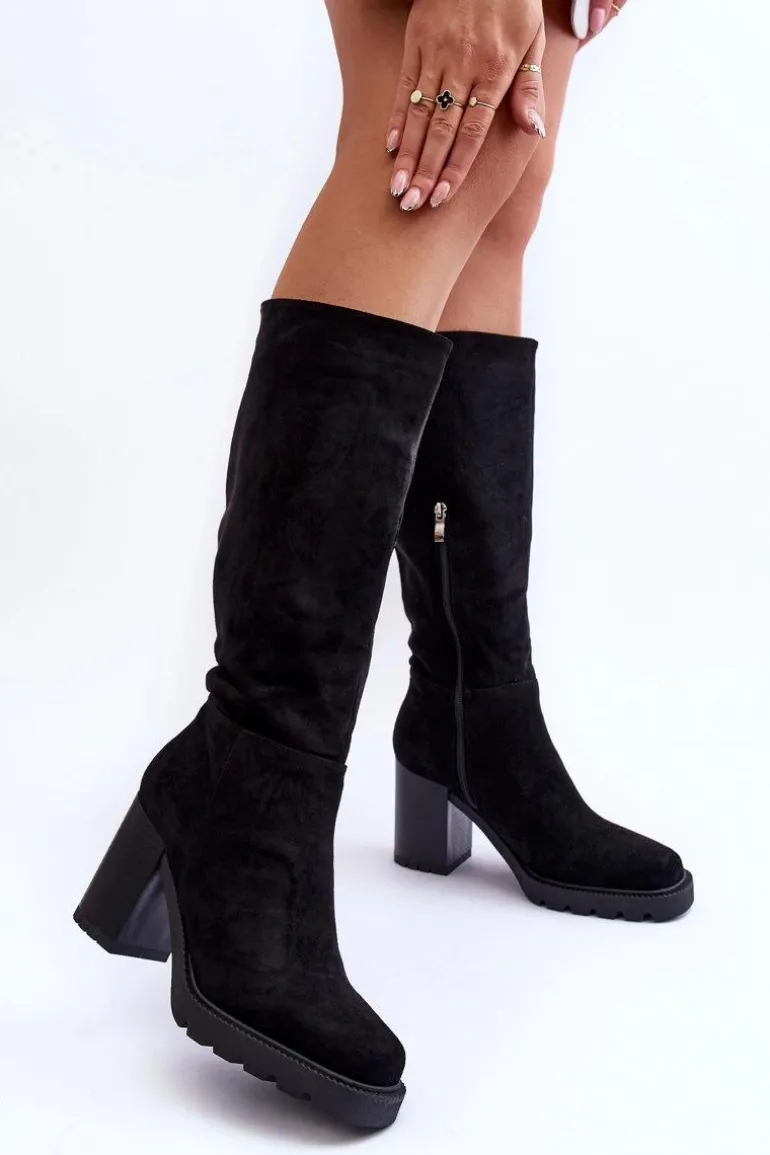 Kozaki Zamszowe Na Masywnym Obcasie Czarne Virdana