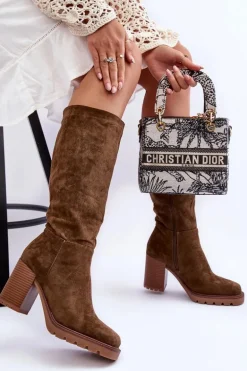 Kozaki Zamszowe Na Masywnym Obcasie Oliwkowe Virdana