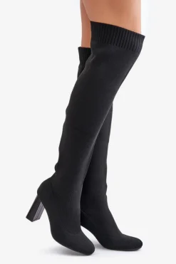 Kozaki Ze Skarpetkową Cholewką Za Kolano Na Słupku Czarne Esanira