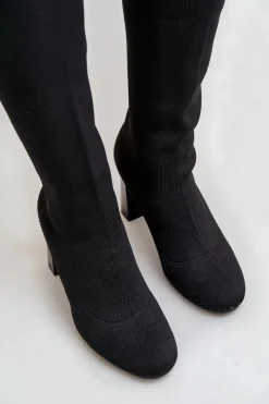 Kozaki Ze Skarpetkową Cholewką Za Kolano Na Słupku Czarne Esanira