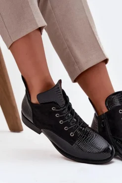 Lakierowane Botki Damskie Z Ozdobnym Tłoczeniem Ocieplane Vinceza 16477 Czarne