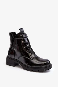 Lakierowane Botki Damskie Na Suwak S.Barski HY93-91 Czarne