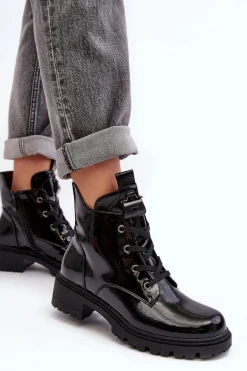 Lakierowane Botki Damskie Na Suwak S.Barski HY93-91 Czarne