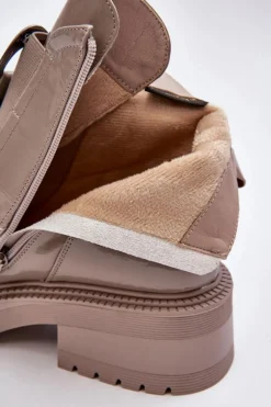 Lakierowane Botki Damskie Z Ozdobą Beżowe S.Barski MR870-53