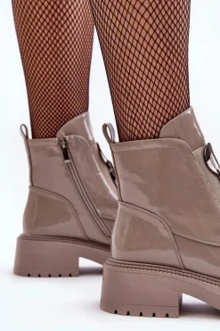 Lakierowane Botki Damskie Z Ozdobą Beżowe S.Barski MR870-53