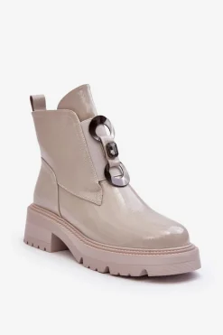 Lakierowane Botki Damskie Z Ozdobą Jasnoszare S.Barski MR870-53