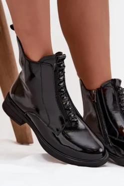 Lakierowane Botki Damskie Z Naturalnej Skóry D&A MR52-108 Czarne