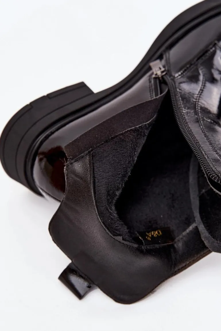 Lakierowane Botki Damskie Z Naturalnej Skóry D&A MR52-108 Czarne