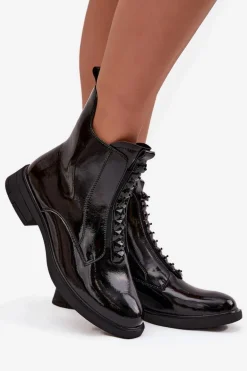 Lakierowane Botki Damskie Z Naturalnej Skóry D&A MR52-108 Czarne