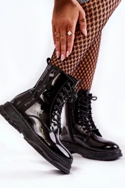 Lakierowane Botki Glany Big Star KK274489 Czarne