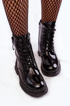 Lakierowane Botki Glany Big Star KK274489 Czarne