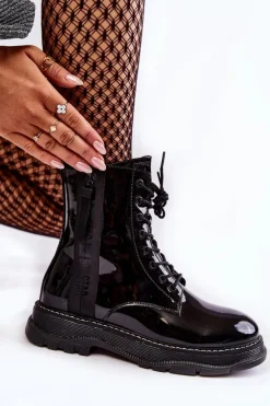 Lakierowane Botki Glany Big Star KK274489 Czarne