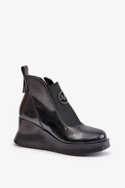Lakierowane Botki Na Koturnie Ocieplane Vinceza 66703 Czarne