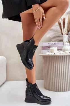 Lakierowane Botki Na Koturnie Ocieplane Vinceza 66703 Czarne