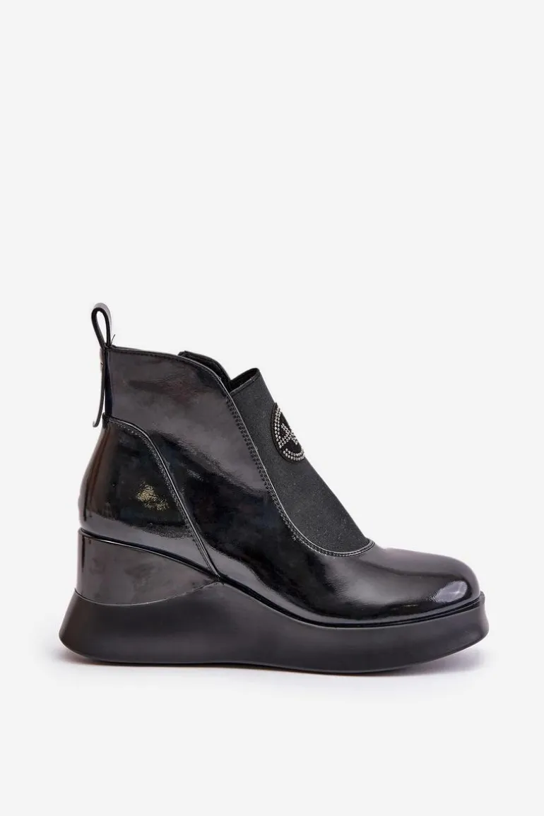 Lakierowane Botki Na Koturnie Ocieplane Vinceza 66703 Czarne
