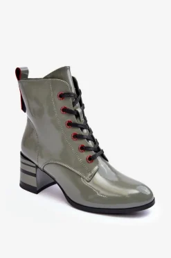 Lakierowane Botki Na Obcasie S.Barski MR870-49 Zielone