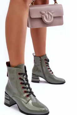 Lakierowane Botki Na Obcasie S.Barski MR870-49 Zielone