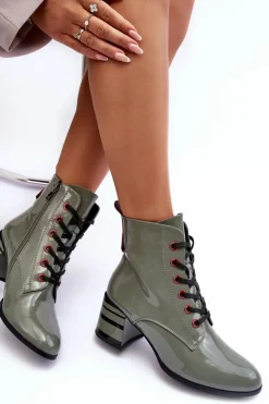Lakierowane Botki Na Obcasie S.Barski MR870-49 Zielone