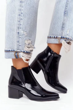 Lakierowane Botki Na Obcasie Sergio Leone BT153 Czarne