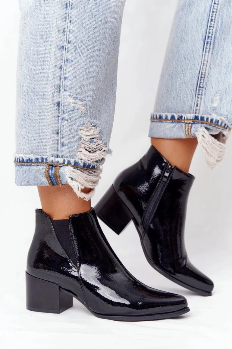 Lakierowane Botki Na Obcasie Sergio Leone BT153 Czarne