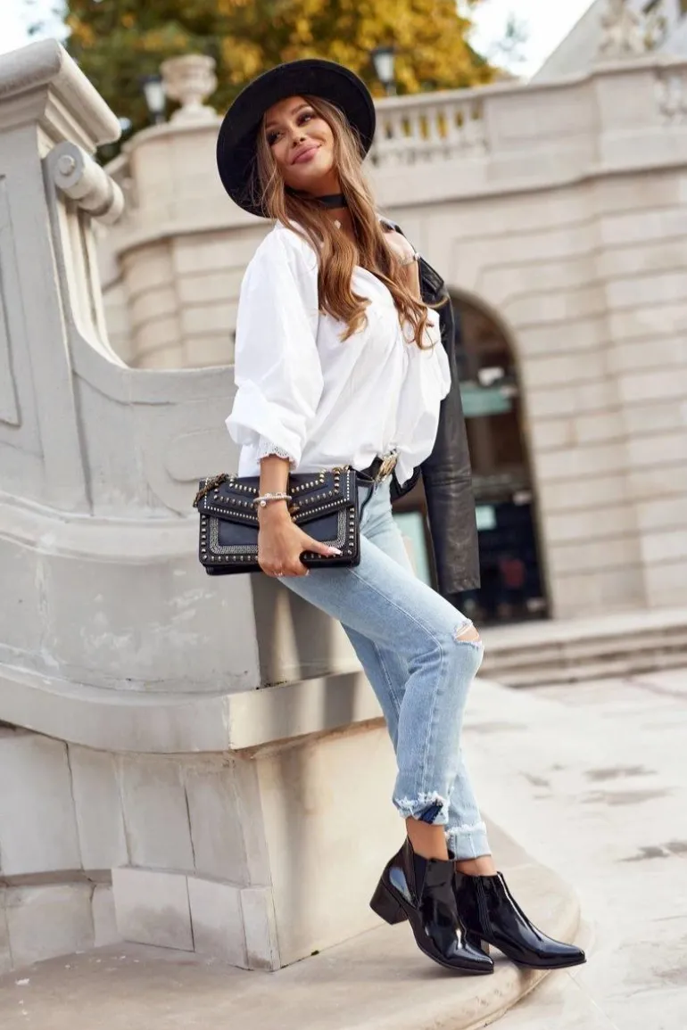 Lakierowane Botki Na Obcasie Sergio Leone BT153 Czarne