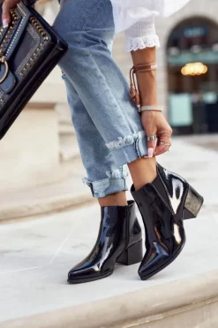 Lakierowane Botki Na Obcasie Sergio Leone BT153 Czarne