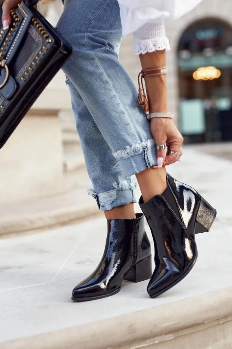 Lakierowane Botki Na Obcasie Sergio Leone BT153 Czarne