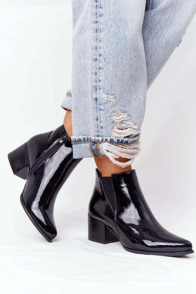 Lakierowane Botki Na Obcasie Sergio Leone BT153 Czarne