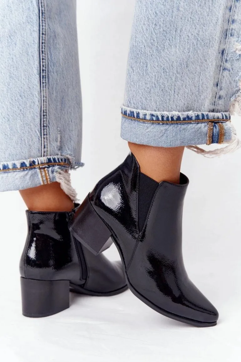 Lakierowane Botki Na Obcasie Sergio Leone BT153 Czarne