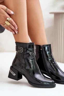Lakierowane Botki Na Obcasie Ocieplane MR880-093 Czarne