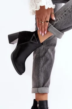 Lakierowane Botki Na Obcasie Ocieplane MR880-093 Czarne