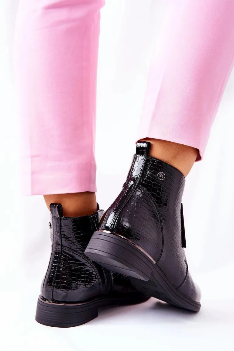 Lakierowane Botki Na Obcasie Sergio Leone BT400 Czarne