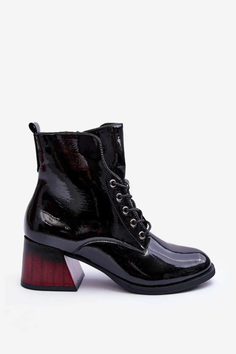 Lakierowane Botki Na Obcasie Czarne Luloshe