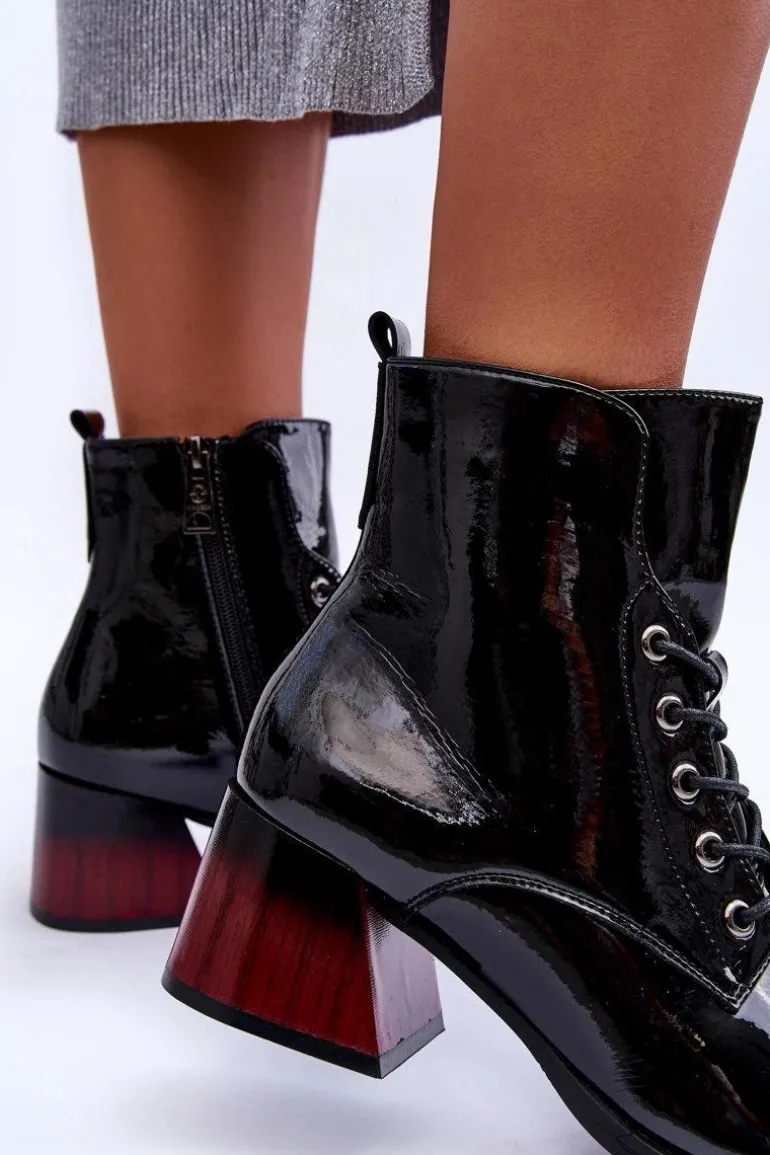 Lakierowane Botki Na Obcasie Czarne Luloshe