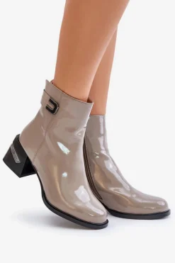 Lakierowane Botki Na Obcasie Ocieplane MR880-093 Szare