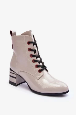 Lakierowane Botki Na Obcasie S.Barski MR870-49 Jasnoszare